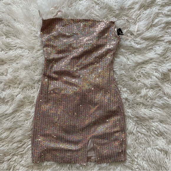 City Studio Macys Light Pink Sparkly Cowl Neck Mini Dress - Picture 2 of 5